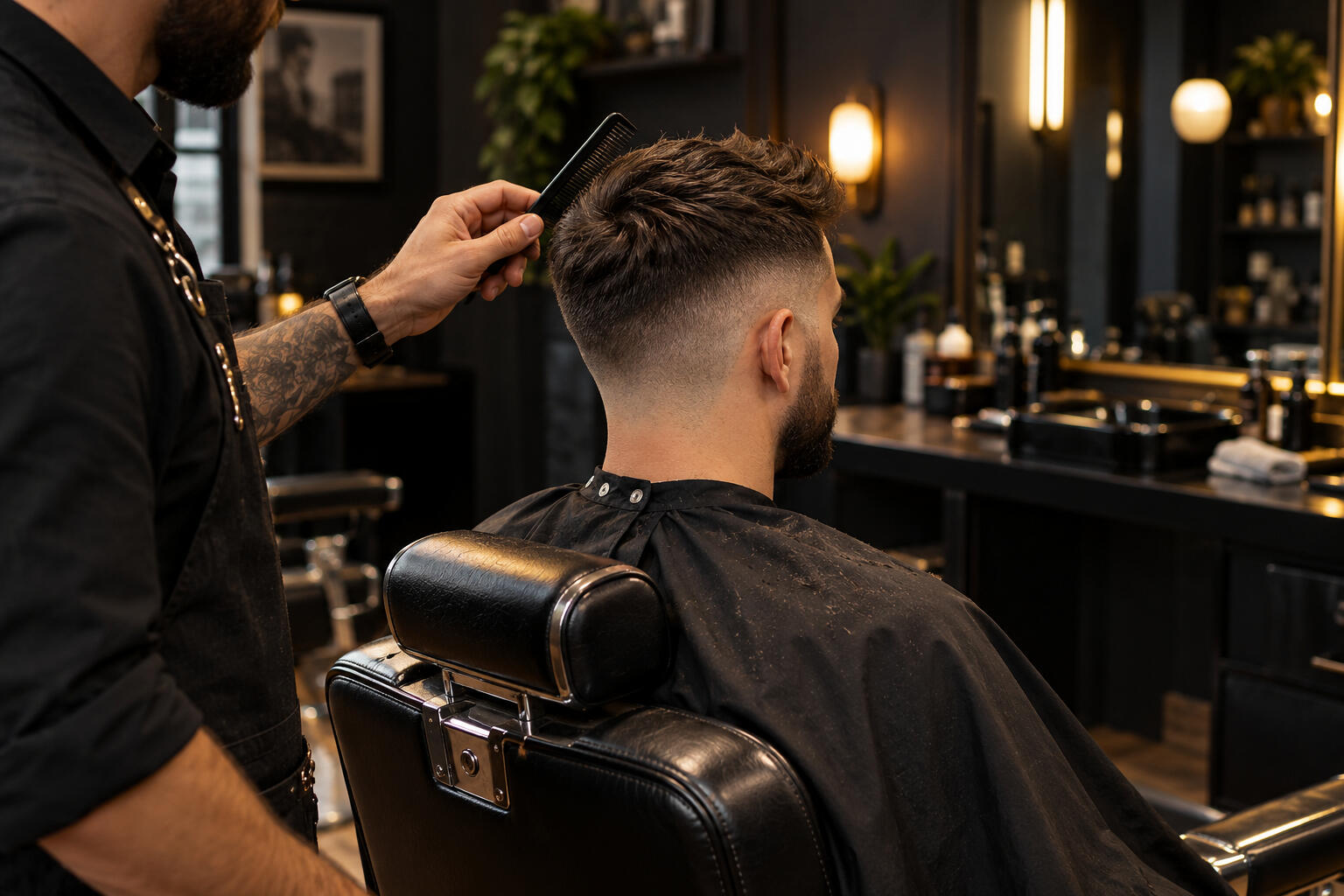 AI-generated illustrative barber shop scene showing a textured haircut and fade.